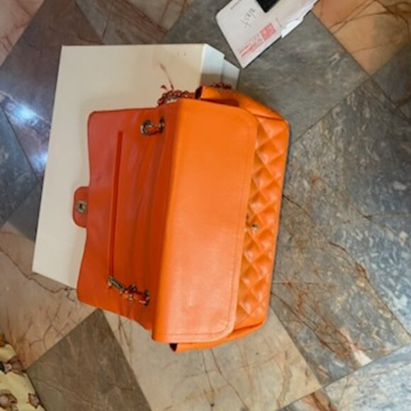 Authentic - Chanel Medium Lambskin Quilted Classic Flap – Orange - Picture 8 of 15